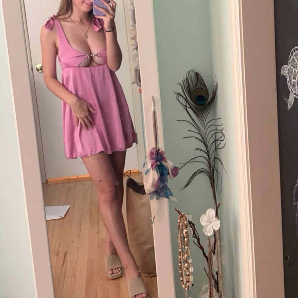 Pink tie shoulder dress